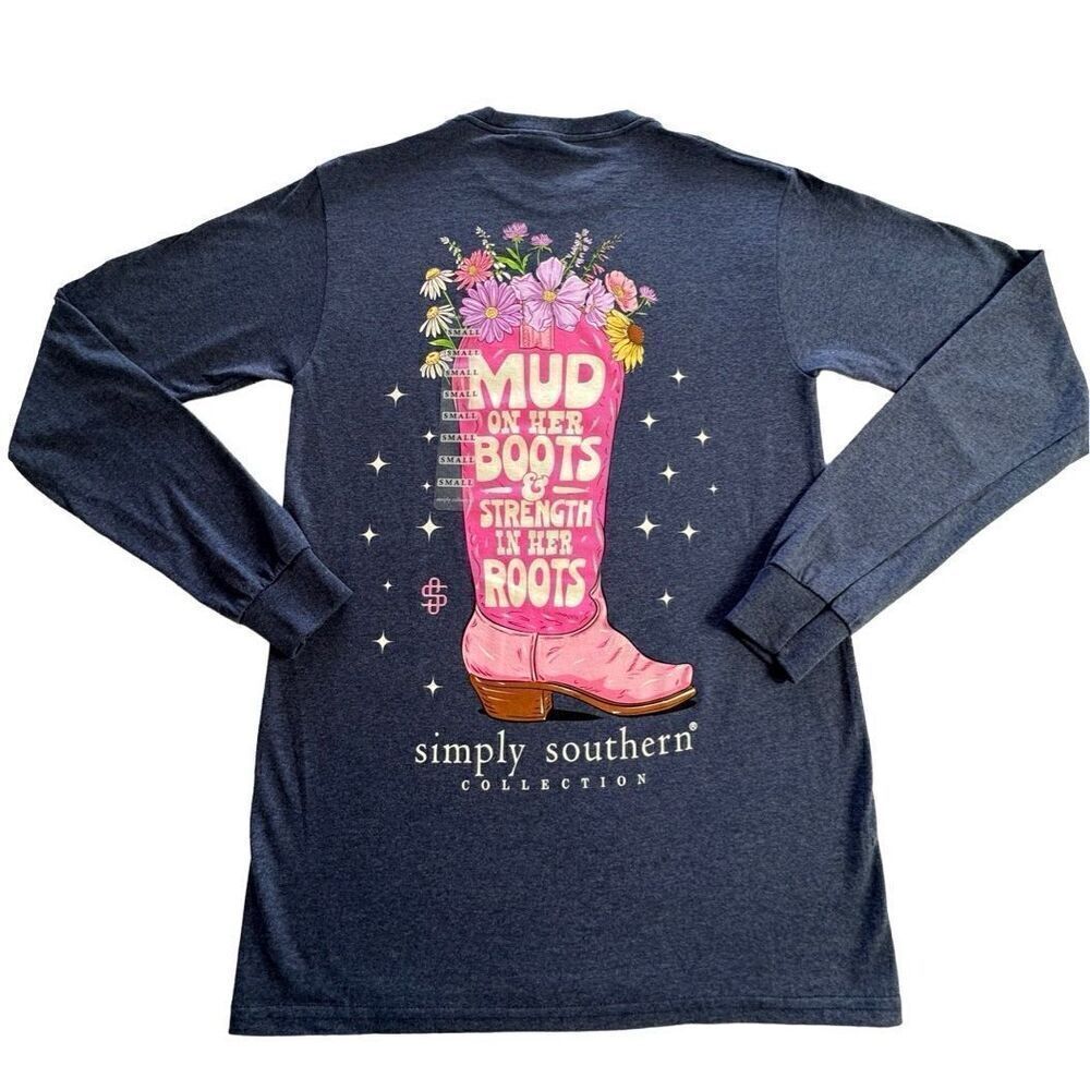 SIMPLY SOUTHERN SMALL “MUD ON HER BOOTS & STRENGTH IN HER BOOTS” LONG Sleeve Shi